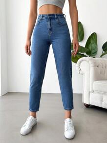 EURMUSE Petite High Waist Mom Fit Jeans ,Petite Women - Medium Wash - View 1