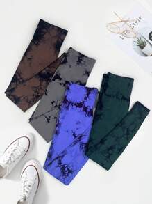 Easithlete 4入組紮染寬腰帶運動打底褲