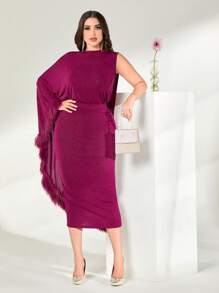 Modelyn Fringe Trim Batwing Sleeve Top & Pencil Skirt - Red Violet - View 5