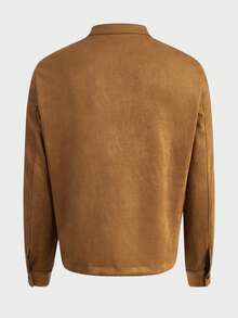 GENTILAND 宽松男式拉链长袖休闲仿麂皮夹克 - 棕色 - 查看 2