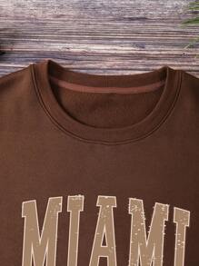 INAWLY Letter Graphic Thermal Lined Sweatshirt - Chocolate Brown - View 8