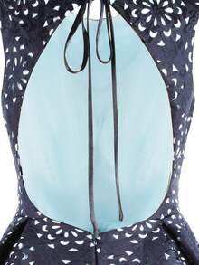 ANGEL FASHIONS 素色鏤空後拉鏈傘狀洋裝 - 藍色 - 查看 3