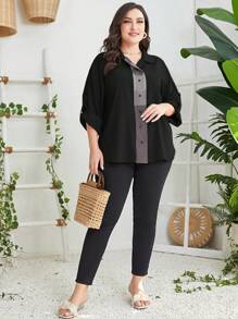 Mulvari Plus Colorblock Roll Up Sleeve Shirt