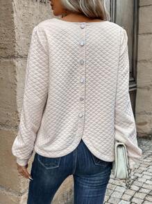 SHEIN LUNE Frill Trim Lantern Sleeve Sweatshirt - Apricot - View 2