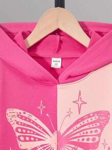 Tween Girl Two Tone Butterfly Print Hoodie & Sweatpants - Pink - View 4