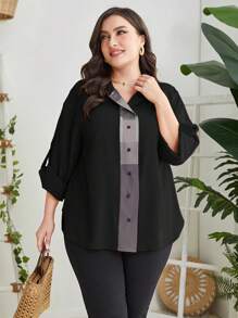 Mulvari Plus Colorblock Roll Up Sleeve Shirt