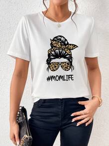 SHEIN LUNE 人物和字母圖案T恤 - 白色 - 查看 1