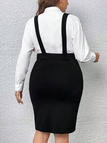 Celure 大碼拉鏈門襟背帶洋裝無襯衫 - 黑色 - 查看 2