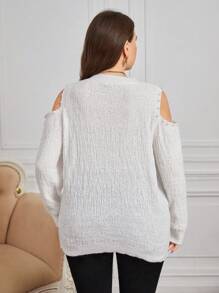 SHEIN Clasi 大碼挖肩素色套頭毛衣 - 白色 - 查看 2