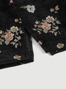 SHEIN MOD In hoa Ditsy Chân Váy xẻ - màu đen - Xem 4