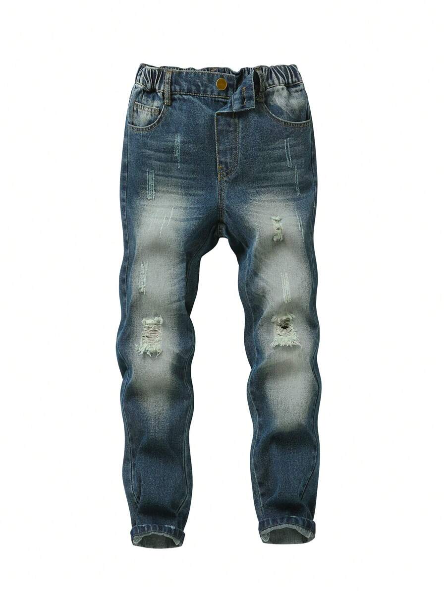 Tween Boy Ripped Washed Jeans - Dark Wash - View 1