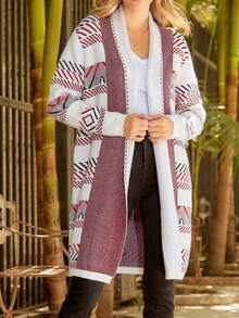 Geo Pattern Drop Shoulder Cardigan - White - View 6