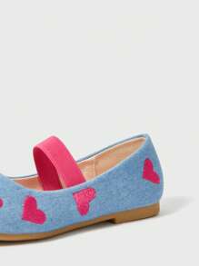 時尚孩子們的刺繡牛仔風格平底鞋帶Love愛心設計適用於秋天 - 藍色 - 查看 5