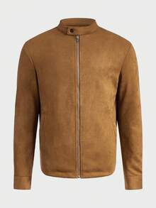 GENTILAND 宽松男式拉链长袖休闲仿麂皮夹克 - 棕色 - 查看 4