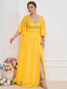 Hơn Tương phản Sequin Xù Chiffon Váy phù dâu - Màu vàng - Xem 6