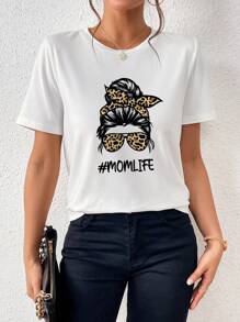 SHEIN LUNE 人物和字母圖案T恤 - 白色 - 查看 7