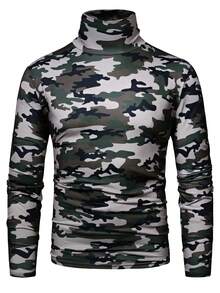 Manfinity LEGND 男士迷彩印花高領T恤 - 軍綠色 - 查看 4