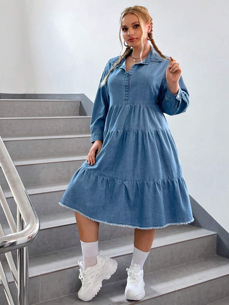 SHEIN EZwear Talla grande Vestido mezclilla bajo con fruncido