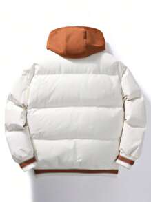 Men's Padded Coat, Thick Padded Coat, Hooded Padded Coat With Embroidered Letter, Warm Outerwear For Autumn/Winter - White - View 2