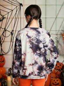 青少年女孩1入組紮染萬聖印花落肩袖運動衫 - 彩色 - 查看 2