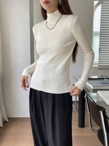 DAZY Mock Neck Seam Detail Sweater