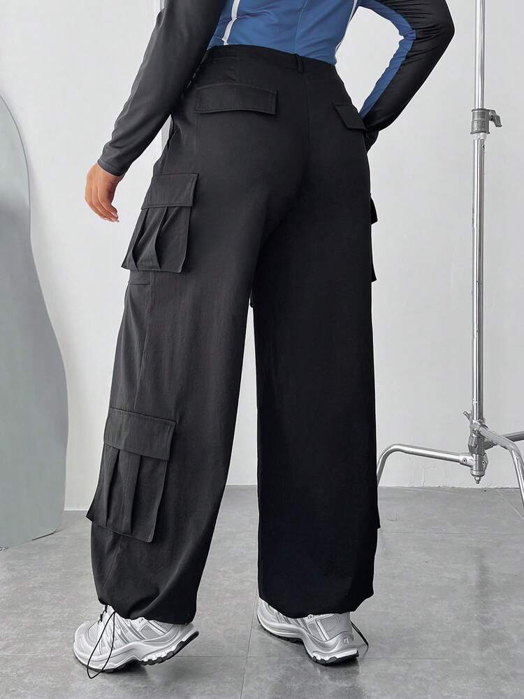 Plus Flap Pocket Drawstring Hem Cargo Pants