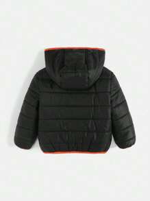 SHEIN 男嬰字母貼布撞色滾邊連帽夾克&背心和褲子 - 黑色 - 查看 6