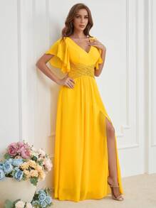 UNITHORSE Sexy Backless Sequin Bodycon Dress, Bridesmaid Dress, Birthday Women Outfits, Graduation Dress, Formal Dress - Yellow - View 5