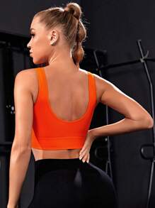 素色條紋針織運動型胸罩 - 橘色 - 查看 2