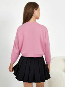 RueChic Teen Girl Letter Patched Drop Shoulder Pullover - Pink - View 2
