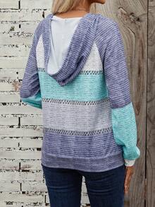 SHEIN LUNE Capucha de color combinado de manga raglán con cordón - Multicolor - Ver 2