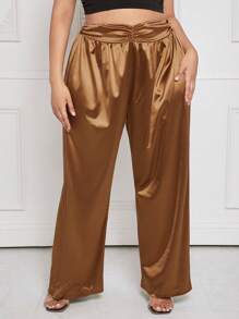 SHEIN SXY Plus Solid Wide Leg Pants - Ginger - View 5