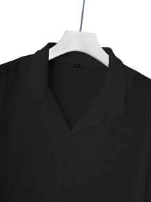 Men Solid Shirt & Shorts - Black - View 3