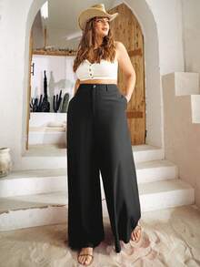 S BETRO Plus High Waist Wide Leg Pants - Black - View 6