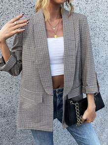 SHEIN Frenchy Plaid Print Shawl Collar Open Front Blazer - Multicolor - View 1