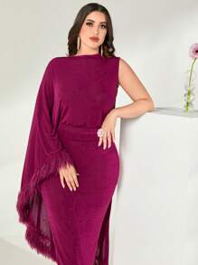 Modelyn Fringe Trim Batwing Sleeve Top & Pencil Skirt - Red Violet - View 3