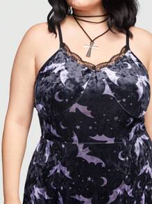 ROMWE Goth Hơn n Mặt trăng & Sao Ren tương phản Váy Dây - Nhiều màu - Xem 5