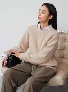 DAZY 素色插肩袖套頭毛衣不帶襯衫 - 杏色 - 查看 9