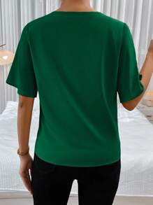 EMERY ROSE Solid Ring Linked Ruffle Trim Blouse - Green - View 2