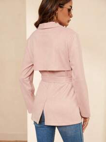SHEIN Clasi Solid Belted Open Front Coat - Baby Pink - View 2