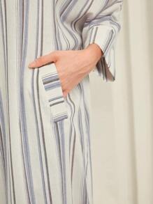 Al Najma Striped Print Batwing Sleeve Dual Pocket Dress, Modest