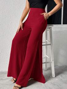 Firerie Split Thigh Wide Leg Pants - Burgundy - View 4