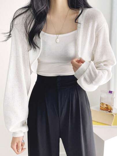 DAZY Solid Open Front Crop Jacket Without Cami Top,Fall Women Clothes