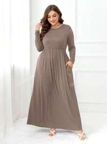 DEARCASE Plus Solid Hidden Pocket A-line Dress