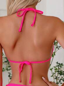 鏈接式連結頸綁三角泳裝套裝 - 玫紅色 - 查看 2