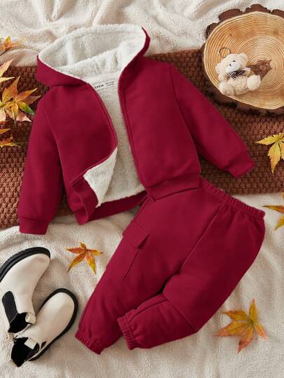 Baby Girl Zip Up Thermal Lined Hoodie & Sweatpants Baby Girl Winter Sets