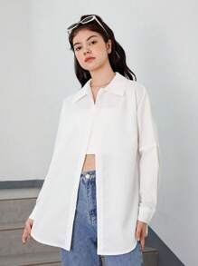 Chica adolescente Camisa con estampado de letra de hombros caídos