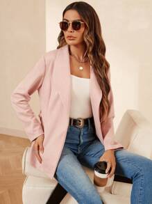 SHEIN Clasi Solid Belted Open Front Coat - Baby Pink - View 5