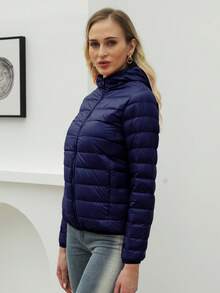 ZIAI Women Lightweight Short Hooded Down Jacket - Navy Blue - View 4