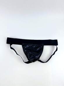 Jockstrap sexy de ropa interior para hombres con cinta de contraste metálica - Negro - Ver 4